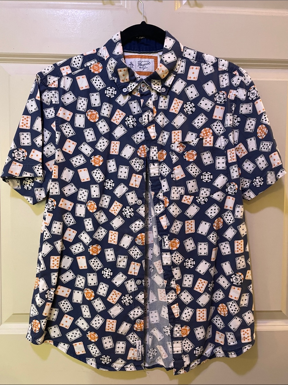 Original Penguin Navy Short-Sleeve Poker Card Print Shirt